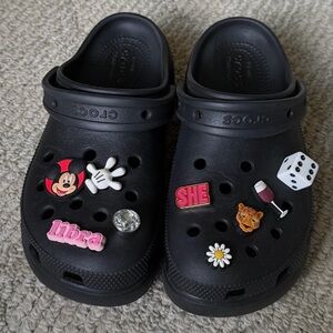 CROCS Classic Platform Black Clog with Decorative Jibbitz Charms